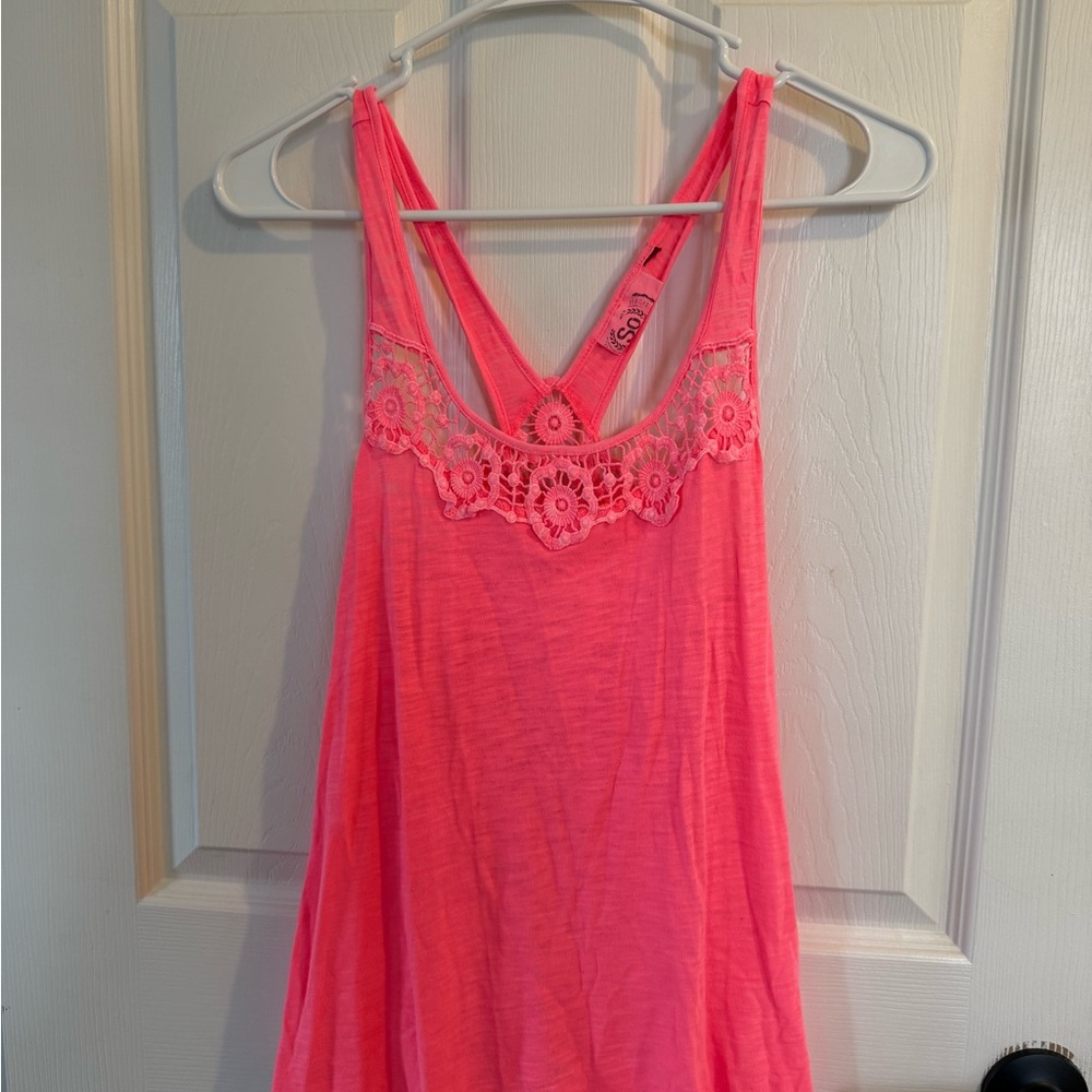 Women's Pink Lace Trim Tank Top